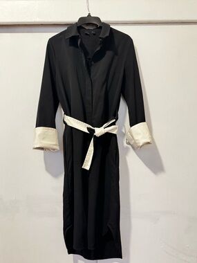 COS Black Midi Shirt Dress with black/white Belt and Cuff Detail